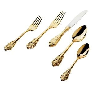 Godinger Flatware Silverware Set 18/10 Baroque - Gold - 20 PC Set